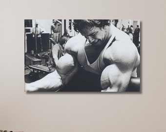 Arnold Schwarzenegger Biceps, Arnold Lifting Weight, Gym Exercise Canvas, Body Builder Motivation, Gym Decor | Canvas Wall Art Home Decor