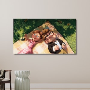 Up Movie Poster, Carl and Ellie Wall Decor, Animation Art, Gift for Lovers, Movie Wall Art, Up Carl and Ellie | Canvas Wall Art Home Decor