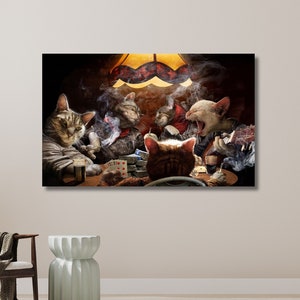 Katzen spielen Poker, Kartenspiele Poster, Tier Poster, Spielzimmer Wand Kunst Dekor, lustige Katzen Kunstdruck | Leinwand Wand Kunst Home Decor