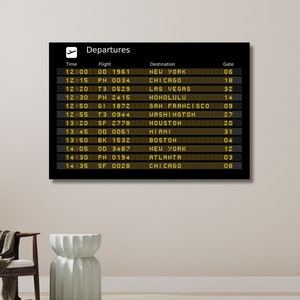 Flight Departures Poster, Airway Wall Art, International Airport, Airport Canvas, International Flight Art | Canvas Wall Art Home Decor