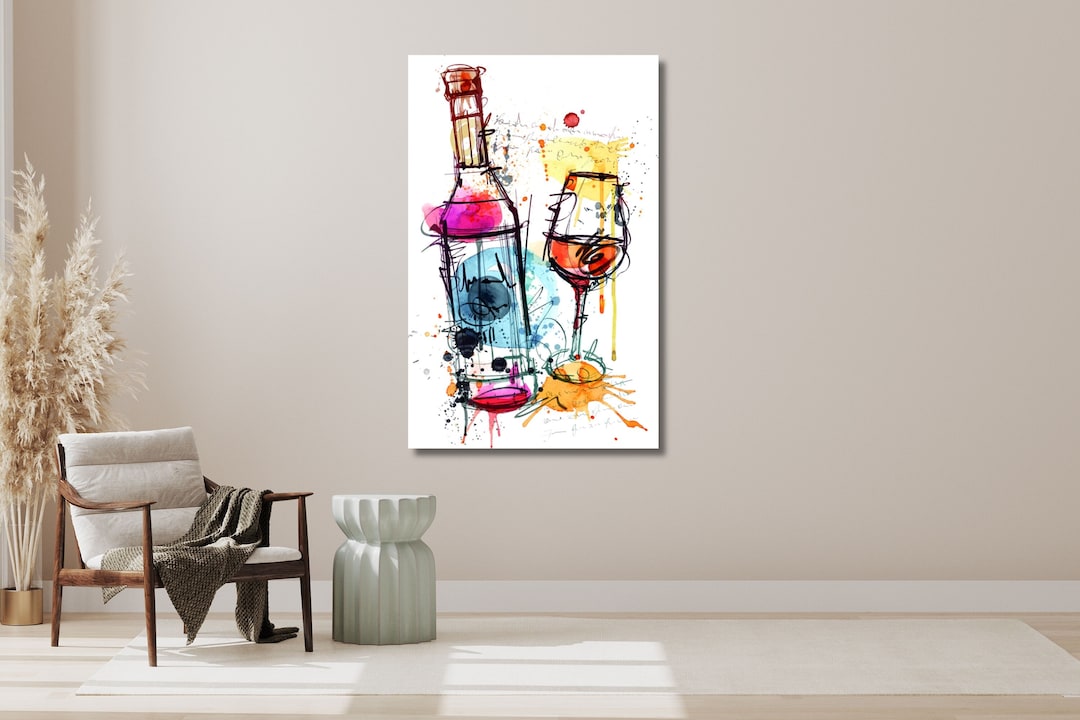 Wine Bottle & Glass Kitchen Wall Art,wine Bottle Wall Decor, Wine ...