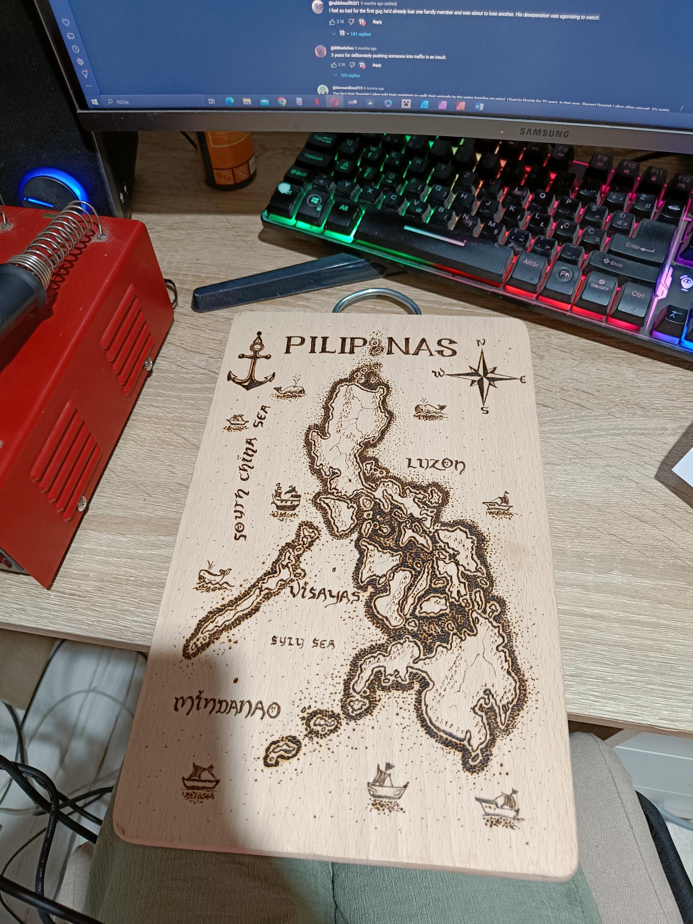 Woodburned Philippine Map Filipino Gift Pyrography Art Woodburning ...