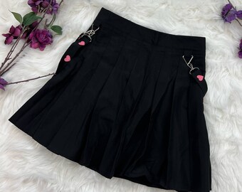 Black Pleated Mini Skirt With Heart Suspenders