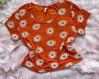 Y2K Orange Floral Baby Tee