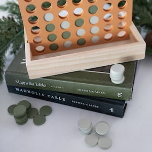 Wooden 4 in a Row Game Aesthetic Board Games-Wooden Connect Four-Neutral Coffee Table Decor Portable Travel Games for Kids & Adults image 2