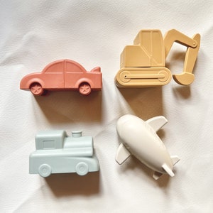 Neutral Vehicle Bath Toys-Mold Free Bath Toys-Toddler Bath Time-Car, Plane, Excavator, Train-Silicone Non Toxic-Bath Toys-Water Toys