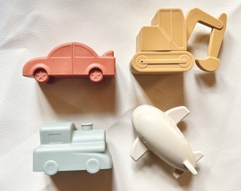 Neutral Vehicle Bath Toys-Mold Free Bath Toys-Toddler Bath Time-Car, Plane, Excavator, Train-Silicone Non Toxic-Bath Toys-Water Toys