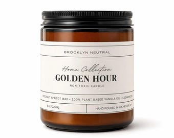 Hand Poured Non-Toxic Coconut Wax 8 oz Candle. Vanilla Cedarwood oil. 100% Plant based clean ingredients. GOLDEN HOUR