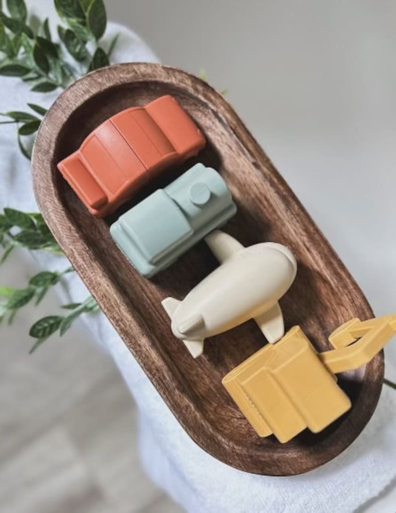 Neutral Vehicle Bath Toys-Mold Free Bath Toys-Toddler Bath Time-Car, Plane, Excavator, Train-Silicone Non Toxic-Bath Toys-Water Toys image 9