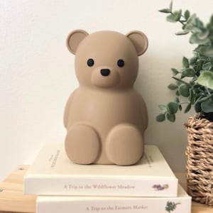 Neutral Silicone Teddy Bear Coin Bank for Kids, Baby, and Toddler. Unbreakable Piggy Bank for Kids -Nursery Decor