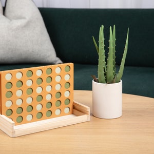 Wooden 4 in a Row Game Aesthetic Board Games-Wooden Connect Four-Neutral Coffee Table Decor Portable Travel Games for Kids & Adults Bild 1