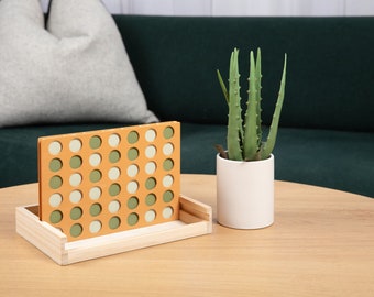 Wooden 4 in a Row Game- Aesthetic Board Games-Wooden Connect Four-Neutral Coffee Table Decor- Portable Travel Games for Kids & Adults