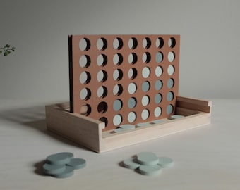 Wooden 4 in a Row Game ( dusty blue)- Aesthetic Board Games-Neutral Coffee Table Decor- Portable Travel Games for Kids & Adults