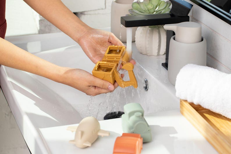Neutral Vehicle Bath Toys-Mold Free Bath Toys-Toddler Bath Time-Car, Plane, Excavator, Train-Silicone Non Toxic-Bath Toys-Water Toys image 10
