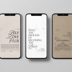 3 fondos de pantalla de teléfono de afirmación mínima, salvapantallas de teléfono motivacional moderno, pantalla de bloqueo estética neutra, fondo positivo de iPhone