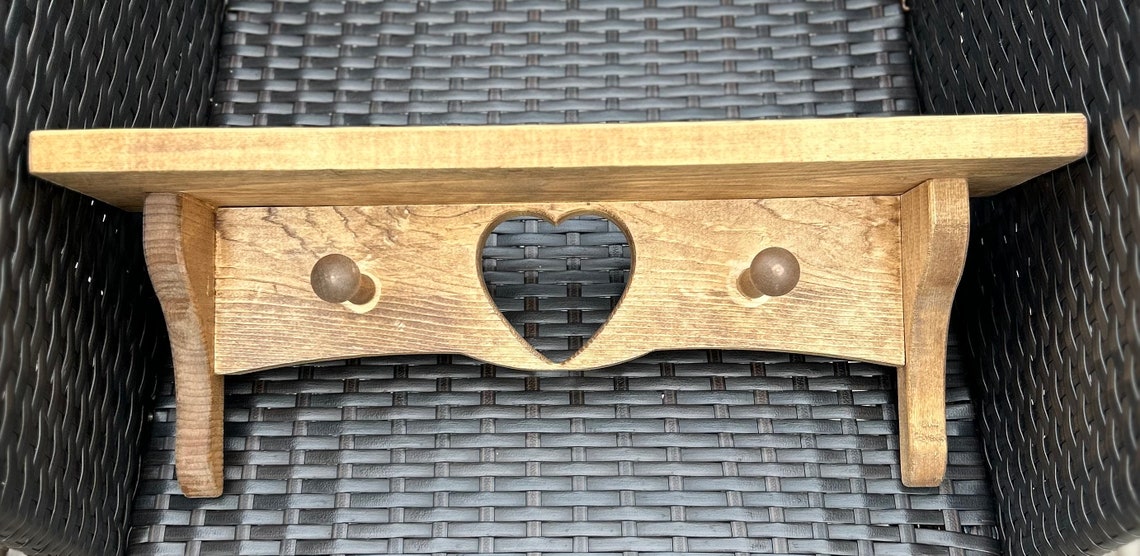 Rustic Wooden Heart Shelf With Peg Hangers Etsy