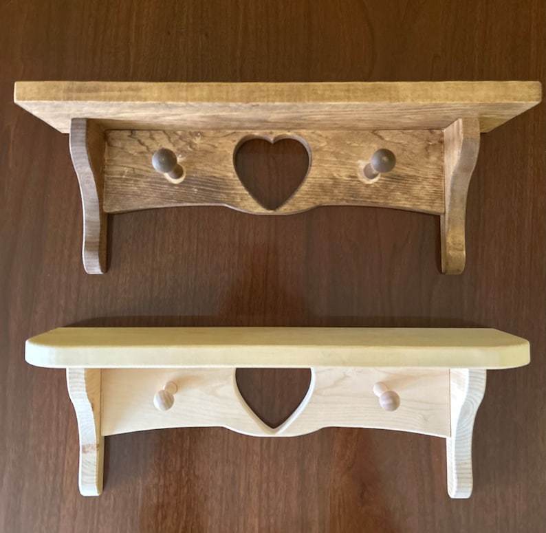 Rustic Wooden Heart Shelf With Peg Hangers Etsy