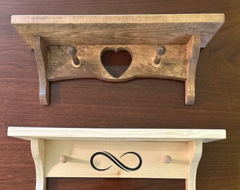 Rustic Wooden Heart / Infinity Shelf with Peg Hangers