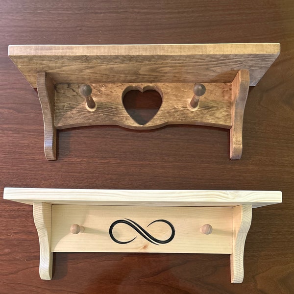 Rustic Wooden Heart / Infinity Shelf with Peg Hangers