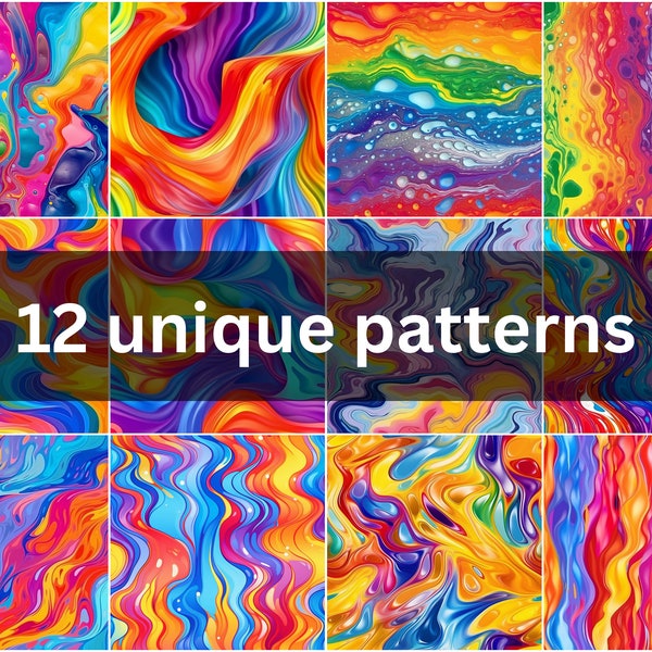 12 Psychedelic Rainbow Flag Pattern Designs - Seamless & Vibrant - Perfect for Printing, Scrapbooking + Commercial Use - Instant Download