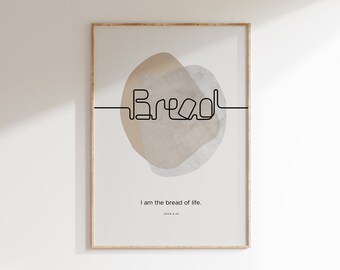 BROOD Bijbelvers Wall Art Digitale Download, Moderne Christelijke Kunst voor Eetkamer en Keuken