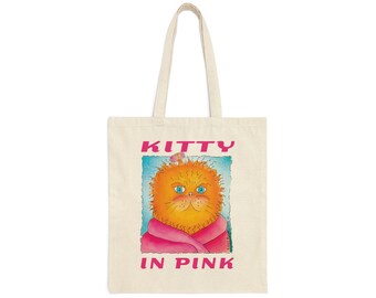 Kitty In Pink Cotton Canvas Tote Bag, Cat Lover Gift