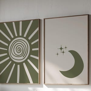 Boho Sun and Moon Print Set: Abstract Celestial Wall Art (Digital Download)