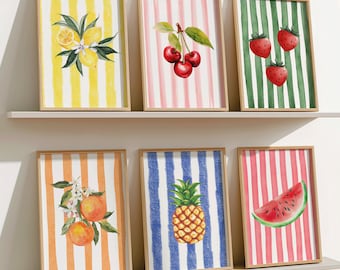 Aquarel fruit keukenkunstafdrukken: heldere fruitdecorset (digitale download)