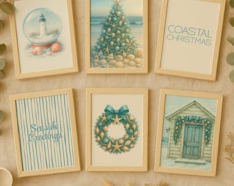 Arte mural navideño costero con acuarela para la playa (descarga digital)