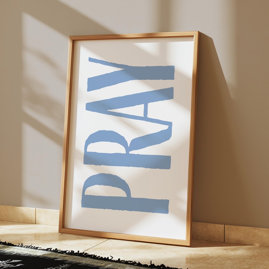 PRAY Wall Art Print | Minimalist Blue Typography Art | Modern Christian ...