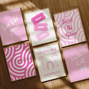 Trendy Christian Wall Art Bundle Pink Printable Gallery Wall Set Home Decor Christian Wall Art Faith Nursery Christian Art Bundle