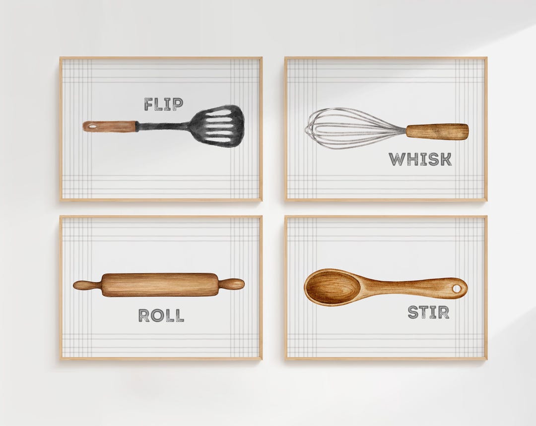 Farmhouse Kitchen Utensil Prints | Cooking Tool Wall Art (digital ...