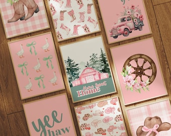 Pink Cowgirl Art Prints, Farmhouse Western Gallery Wall Set (Digital Download)
