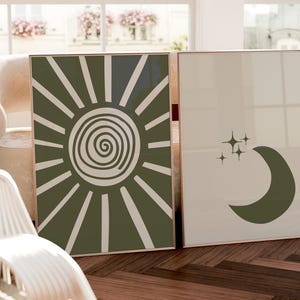 Boho Sun and Moon Print Set: Abstract Celestial Wall Art (Digital Download)