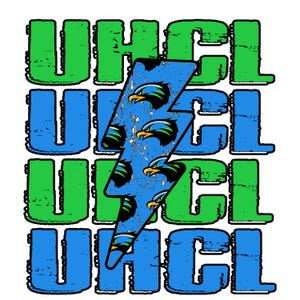 UHCL Repeat Blue Hawk Head Lightning Bolt Png DTF Transfer Sublimation University of Houston Clear Lake Spirit Wear