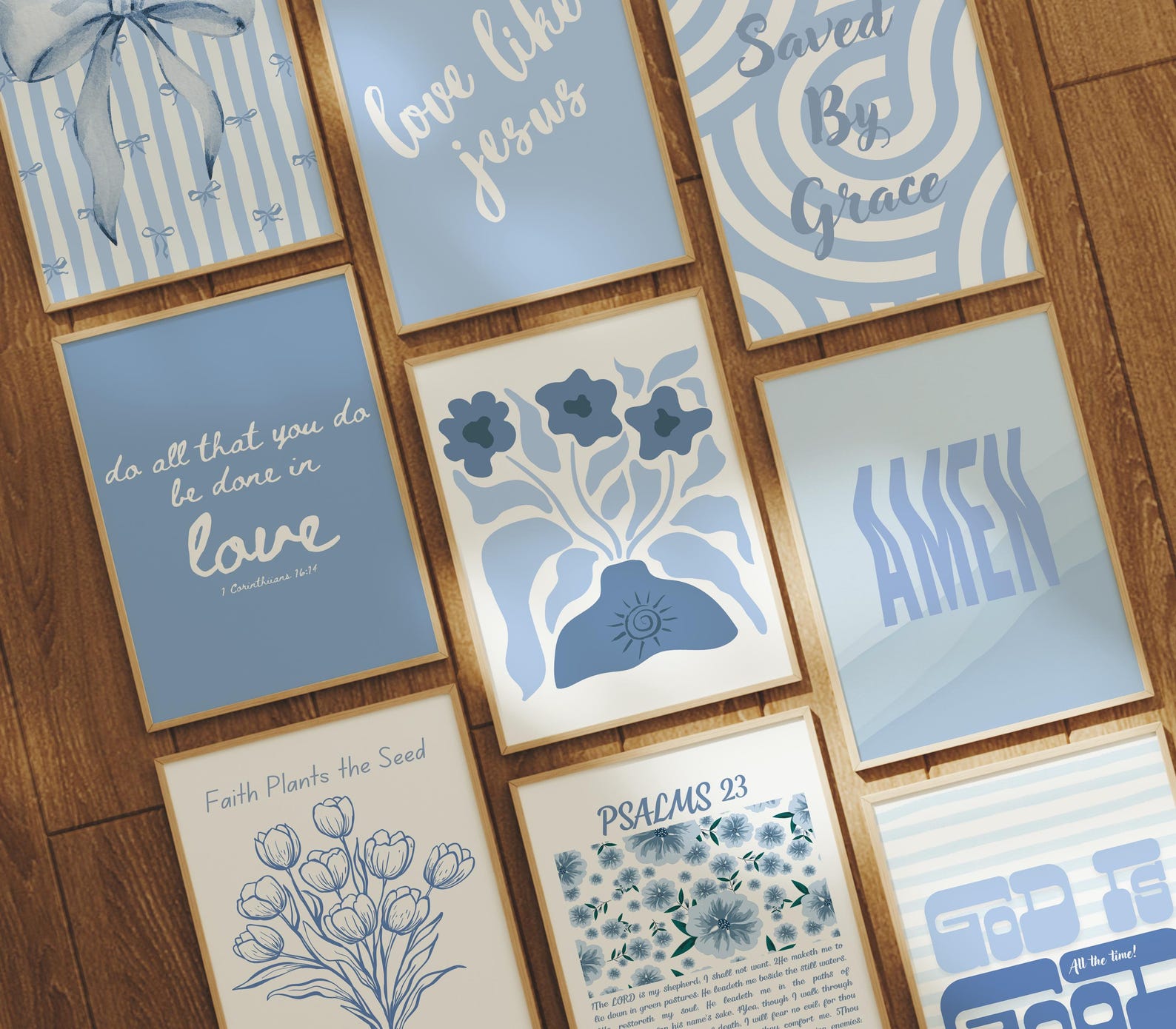 Blue Christian Wall Art Prints: Bible Verse Scripture Decor (digital ...