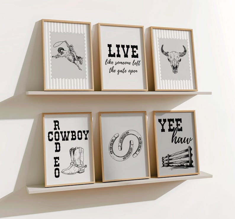 Vintage Cowboy Roping Horse Sketch Print, Western Rodeo Ranch Decor ...