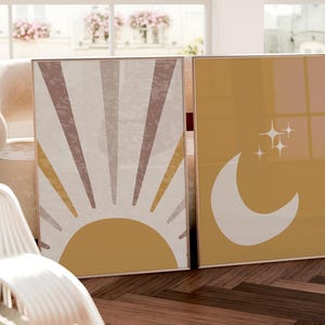 Boho Sun and Moon Print Set: Abstract Celestial Wall Art (Digital Download)