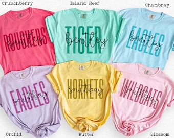 Comfort Colors® Custom School Mascot Shirt, School Logo Tee, Team Mascot Shirt Gift, Custom Name Gifts For Back To School, Custom Sports Tee