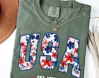 Floral USA Png, Retro América Png, 4 de julio PNG, Diseño de sublimación del 4 de julio, América Coqueta Png, Patriótico Png, Femenino PNG