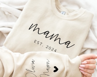 Personalized Mama Sweatshirt with Kids Names, Est Date Mom Outfit