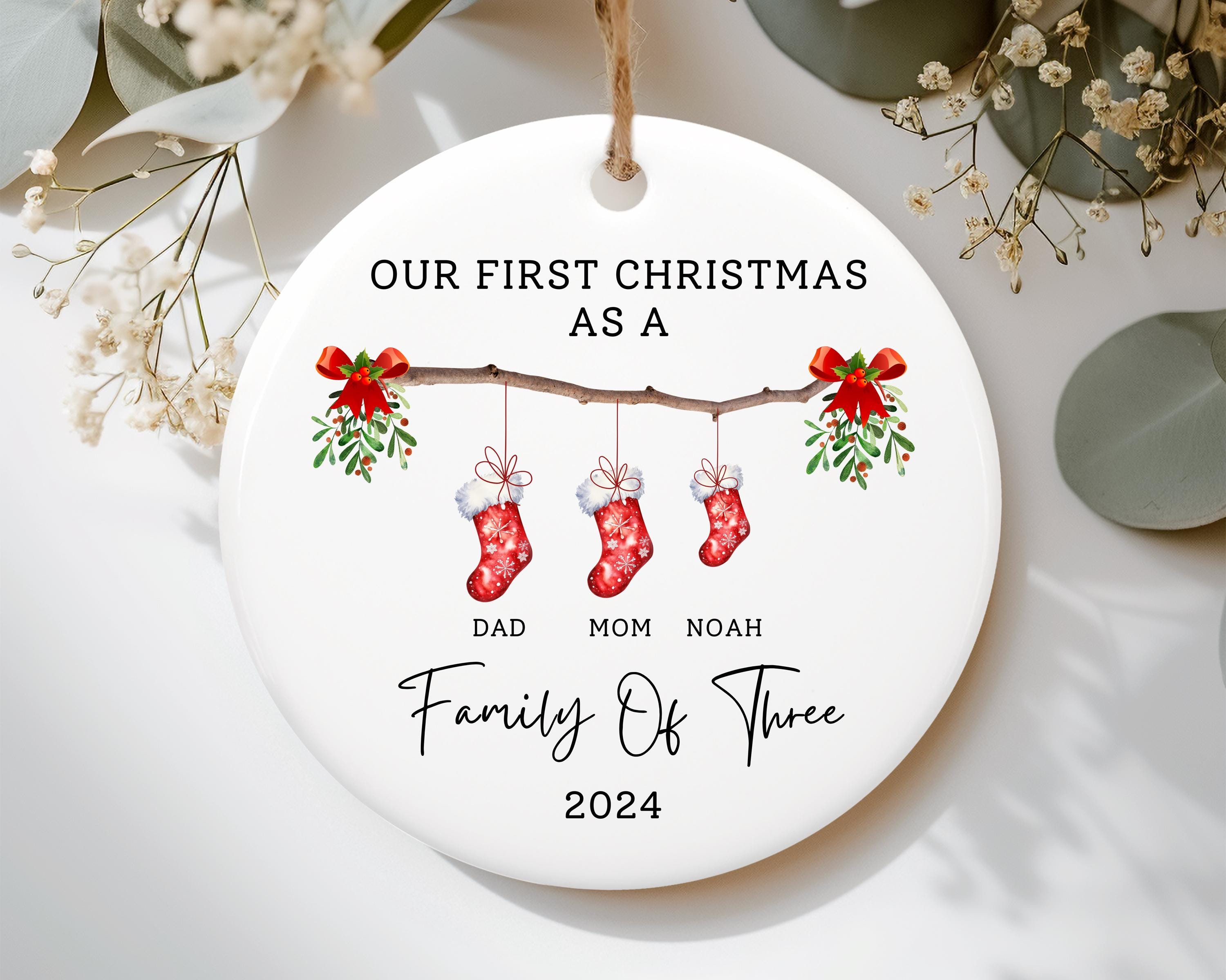 Family Of Three Christmas Ornament, Custom New Family Ornament, Baby's First Christmas Ornament, Personalized Family Ornament
