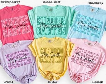 Custom Kindergarten Teacher Shirt, Kindergarten Shirt, Kinder Crew, Kinder Garten Teacher Back to School Shirts, Comfort Color Shirt