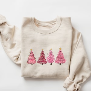 Pink Tree Christmas Sweater, Christmas Sweater, Christmas Crewneck, Christmas Tree Sweatshirt, Holiday Sweaters for Women, Winter Sweatshirt