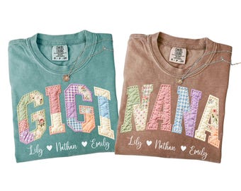 Personalized Grandma Faux Patchwork with Kids Names Shirt, Gigi T-Shirt, Mimi Shirt, Mother's Day Gift, Custom Nana Shirt, Comfort Color