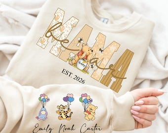 Mama Bear Sweatshirt, Personalized Est 2026, Winnie the Pooh Characters, Mom Gift