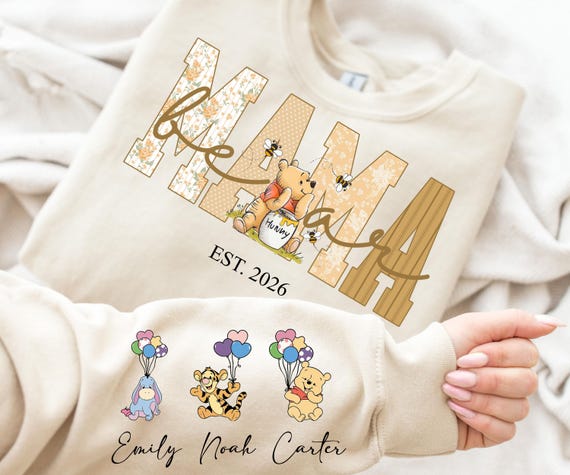 Mama Bear Sweatshirt, Personalized Est 2026, Winnie the Pooh Characters, Mom Gift