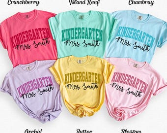Custom Kindergarten Teacher Shirt, Kindergarten Shirt, Kinder Crew, Kinder Garten Teacher Back to School Shirts, Comfort Color Shirt