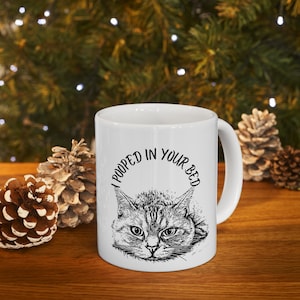 Funny Cat Mug Cat lovers Ceramic Mug 11oz, Kitten Lover, Humorous Cat Mug, Coffe and Tea Lovers, Great Gift, Cat Poop Joke.