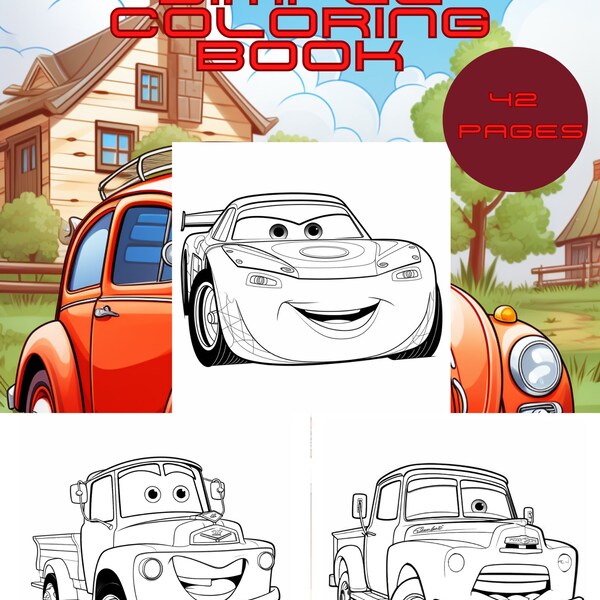 Adorable Cars Coloring Pages: 42 Fun Printable Illustrations - Kids & Adults - Instant Download